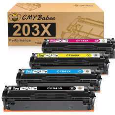 Set 4 Cartuse toner CMYBabee HP 203X CF540X 203A CF540A CF541X CF542X CF543X pentru imprimanta HP Color Laserjet Pro MFP M281fdw M281fdn M280nw M254nw