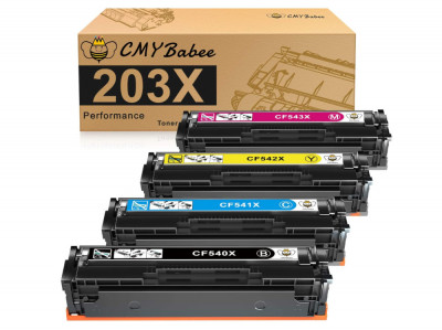 Set 4 Cartuse toner CMYBabee HP 203X CF540X 203A CF540A CF541X CF542X CF543X pentru imprimanta HP Color Laserjet Pro MFP M281fdw M281fdn M280nw M254nw foto