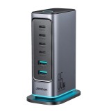 Cumpara ieftin Incarcator multiplu retea, Joyroom, 65 W, 4 x USB-C, 2 x USB-A, 1.5 m, Gri inchis