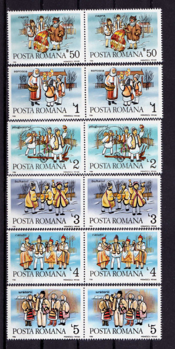 RO 1986 LP 1172 &quot;Obiceiuri romanesti de Anul Nou&quot; , pereche (H sau V !) , MNH