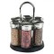 Set Recipiente Condimente, 6 Bucăți, Suport Rotativ, Sticlă și Plastic, Negru
