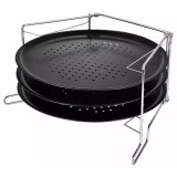 Set 3 forme pentru pizza cu strat de marmura antiaderente, suport metalic cromat, 38,5 x 24,3 x 19,6 cm, 4 elemente, Kinghoff