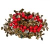 Inel Decorativ Crăciun, Fructe Roșii, 14cm, Gliter Auriu, pentru Lum&acirc;nări, Oem