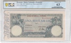 100000 lei Mai 1947 PCGS63 UNC bancnota gradata