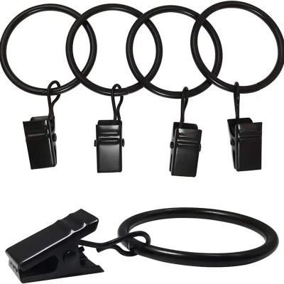 Set 5 inele metalice cu clema de agatat pentru perdele, draperii, diametru 22 mm - Negru foto