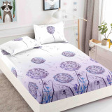 Husa de pat cu elastic alba cu flori mov 180x200cm D079