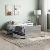 Cadru Pat Gossi 75x190 cm Gri Sonoma cu Tablie, Spatiu Depozitare, Lemn Masiv,  Robust