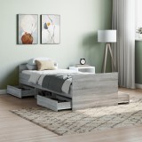 Cadru Pat Gossi 75x190 cm Gri Sonoma cu Tablie, Spatiu Depozitare, Lemn Masiv,  Robust