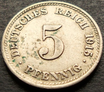 Moneda istorica 5 PFENNIG - GERMANIA, anul 1915 *cod 3240 - litera D foto