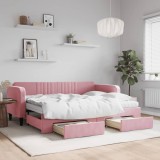 Cumpara ieftin Pat de zi cu extensie și sertare, roz, 80x200 cm, catifea