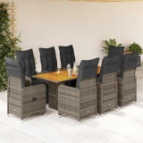 Set bistro de grădină cu perne, 9 piese, gri, poliratan