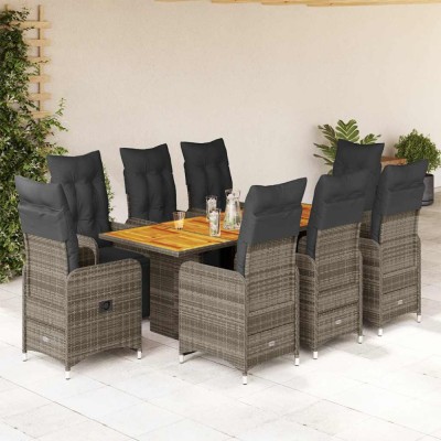 vidaXL Set bistro de grădină cu perne, 9 piese, gri, poliratan foto
