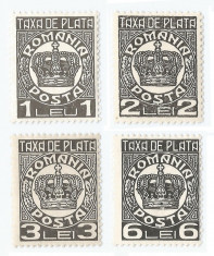 Romania, LP IV.17/1932-38, Taxa de plata model &amp;quot;coroana&amp;quot;, filigran CC, MNH foto