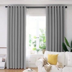 Set draperie din catifea blackout cu inele auriu antic, Madison, 150x215 cm, densitate 700 g/ml, Spanish Gray, 2 buc