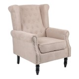 Cumpara ieftin Fotoliu confortabil Piore, Stil Modern, Material tesatura Bej și Lemn de Cauciuc Negru, Dimensiuni 77x80x106 cm