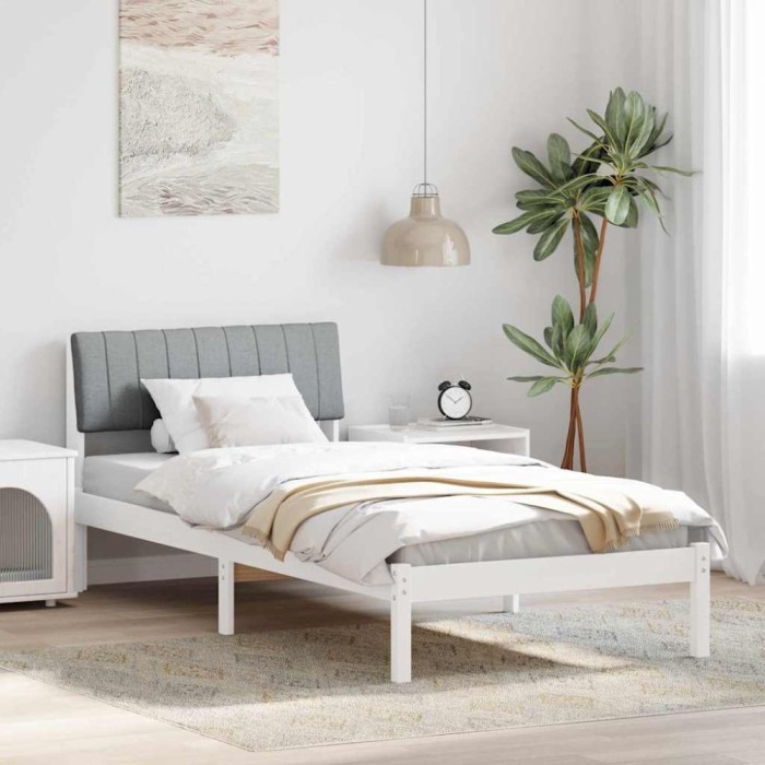 vidaXL Cadru de pat Alb și gri deschis 90 x 200 cm Lemn masiv de pin 878708