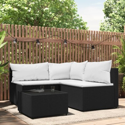 Gossi set mobilier relaxare gradina 4 piese cu perne poliratan negru foto