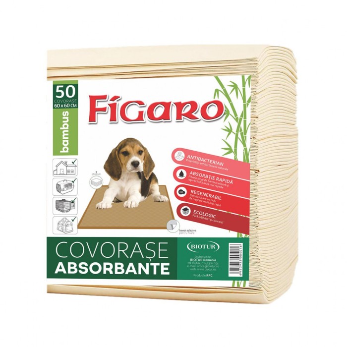 COVOR ABSORBANT PENTRU CAINI FIGARO BAMBUS 60x60CM (50BUC BAX)