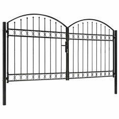 vidaXL Poartă de gard dublă cu arcadă, negru, 300 x 150 cm, oțel 143090