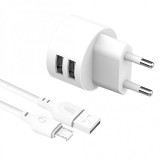 Incarcator Retea cu cablu MicroUSB XO Design L62, 2 X USB, 2.4A, Alb