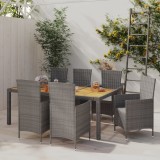vidaXL Set mobilier de grădină cu perne, 7 piese, gri, poliratan 3094891