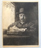 Rembrandt Autoportret gravura veche sec 19, Portrete, Cerneala, Altul