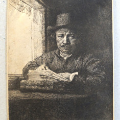 Rembrandt Autoportret gravura veche sec 19