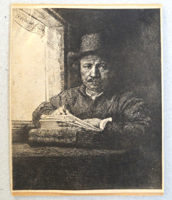 Rembrandt Autoportret gravura veche sec 19 foto