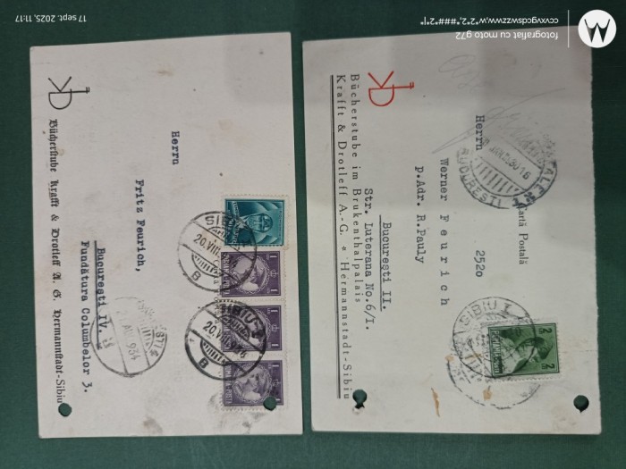 Regalitate Romania ,grup doua carti postale corespondenta circulate,corepondenta financiar -comerciala avocat