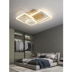 Lustra LED 88W, 3 patrate, auriu, telecomanda, aplicatie telefon, lumina/rece/calda/neutra, intensitate reglabila