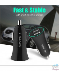 Incarcator usams Auto Dual USB Charger 2.1 mAh Negru foto