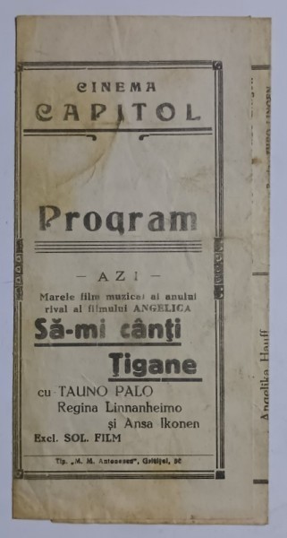 CINEMA CAPITOL , PROGRAM , PLIANT DE PREZENTARE