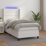 Cumpara ieftin Pat cu arcuri, saltea și LED, alb, 80x200 cm, piele ecologică