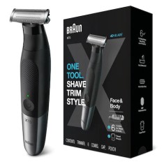 Aparat hibrid de barbierit si tuns barba Braun Series X XT5200 WetDry, 2 x cap pentru ingrijire corporala, 4 piepteni, Saculet de voiaj, Negru foto