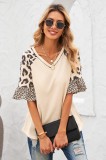 H718-221 Bluza casual cu maneci scurte cu model animal-print