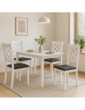 Set masa living si bucatarie Bali, MDF, 112x72x74 cm si 4 scaune Vienna, lemn masiv, tapiterie stofa, 100 kg, alb