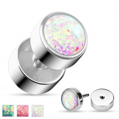 Plug fals realizat din oţel chirurgical,de nuanţă argintie,opal sintetic şi lucios - Culoare: Roz