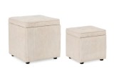 Cumpara ieftin Set 2 tabureti textil alb Dylan 35x35x35 cm; 45x45x45 cm