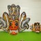 Arta orientala SCULPTURA in LEMN - Doua masti traditionale Sri Lanka NAGA RAKSHA , King Cobra , veritabile