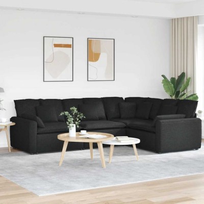 vidaXL Canapea modulară cu perne, negru, textil 3321149 foto