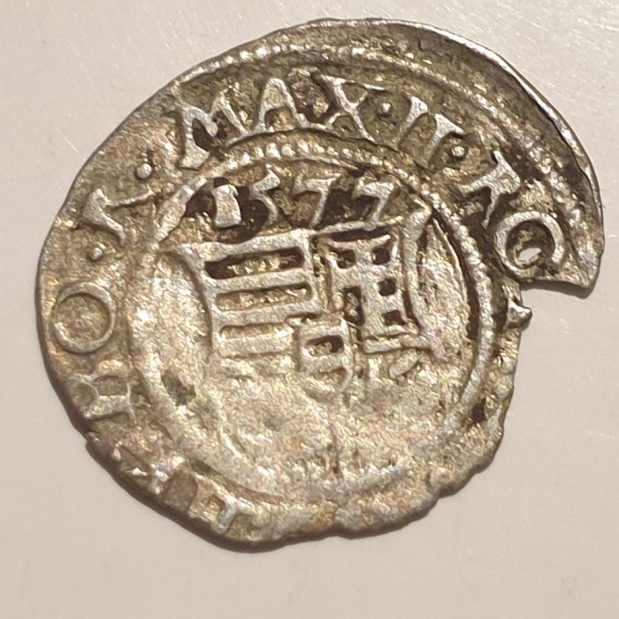 Ungaria 1 denar 1577 kb argint Maximilian ll