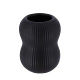 Suport Periuțe Striat Ceramică &ndash; Negru