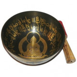 Vas tibetan &amp;#8211; Bol cantator negru cu Buddha Medicine si mantra de protectie &amp;#8211; 16cm