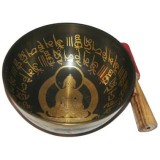 Cumpara ieftin Vas tibetan &amp;#8211; Bol cantator negru cu Buddha Medicine si mantra de protectie &amp;#8211; 16cm