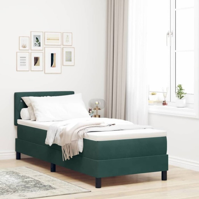 vidaXL Pat cu arcuri cu headboard Verde &icirc;nchis 80 x 200 cm Catifea 3342551