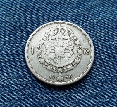 #31 Suedia 1 krona 1948 argint, coroana foto