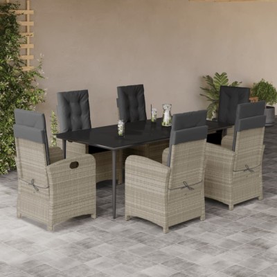 vidaXL Set mobilier de grădină cu perne, 7 piese gri deschis poliratan foto