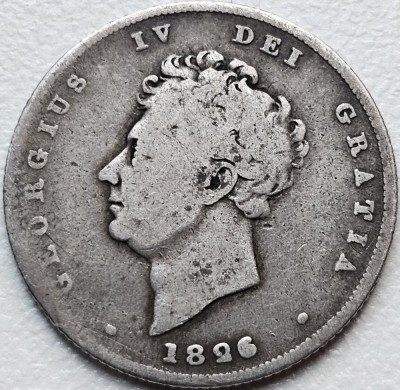 1 Shilling 1826 Marea Britanie- George IV 2nd portrait; 3rd reverse , argint, km#694 foto