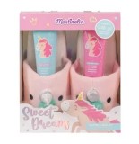 Set de baie Martinelia - Unicorn Sweet Dreams (Gel de dus parfum capsuni, 120 ml + Lotiune de corp parfum cocos, 120 ml + Papuci Unicorn, 1 pereche)