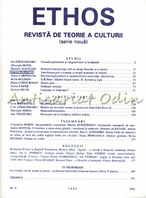 Ethos. Revista De Teorie A Culturii (Serie Noua) - 4/1992 foto